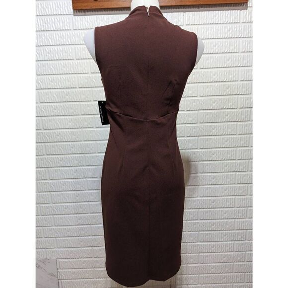 Stella & Julie Women's Brown Gold Button Shoulder Sleeveless Sheath Dress 4 NWT - Picture 6 of 6